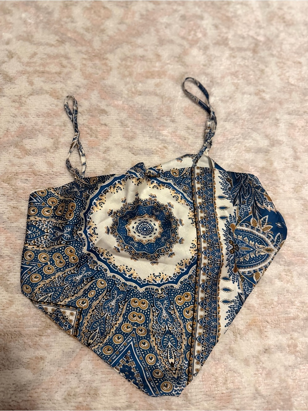 SHEIN Blue and Cream Paisley Bandana Crop Top